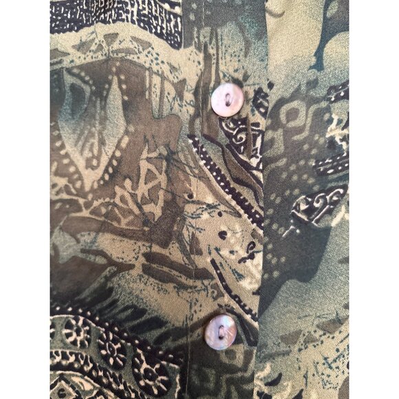 French Laundry Women's Blouse Abstract Button Up Top Olive Green Large Office - Picture 4 of 8